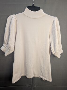 T Tahari Cream Mock Neck Sweater with Puff Ribbed Sleeves